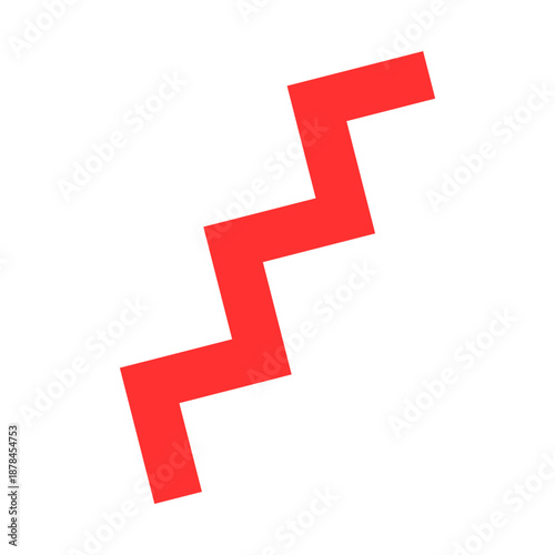 Red Zigzag Step Line Graphic Abstract Minimalist Vector Art on White