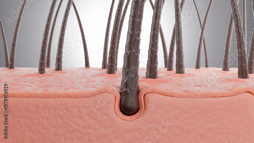 Tableau sur toile 3D scalp cross-section showing hair follicle embedded in skin, explaining hair g