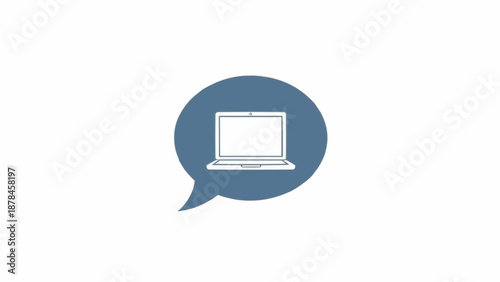 Laptop computer in speech bubble icon.