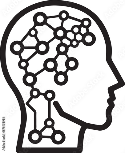 Human Head Profile with Digital Neural Network Connection and Artificial Intelligence Brain Circuitry Concept Illustration