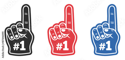 Foam finger hand icon, number one hand gesture symbol, vector illustration for sporting events fan support and winning celebration concepts.
