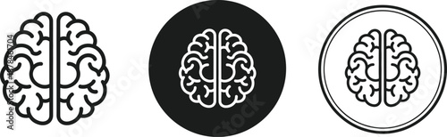 Minimalist Brain Icons with Symmetrical Hemispheres and Varied Backgrounds Representing Intelligence, Neuroscience, and Mental Health in Visual Design