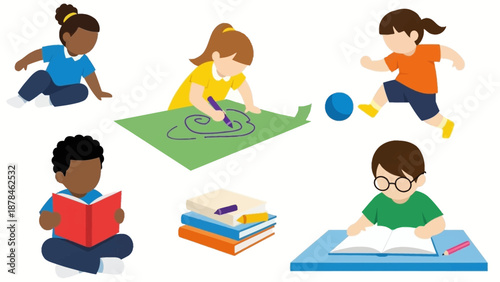 Children Engaged in Various Play and Reading Activities.