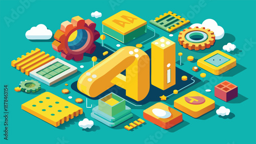 Illustration depicting the concept of AI technology with abstract elements and digital motifs..eps