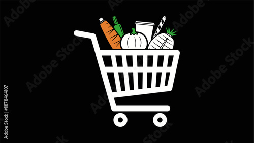 Shopping Cart with Fresh Groceries Illustration