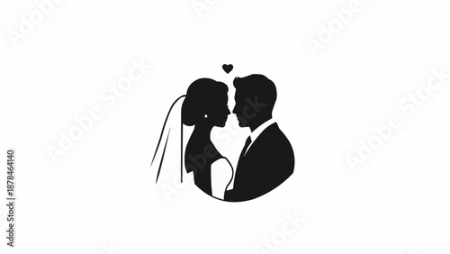 Silhouette of wedding couple kissing.