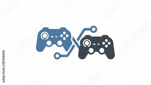 Two game controllers connected by a digital network.