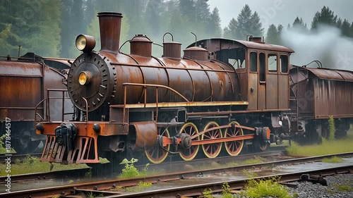 Vintage Steam Train in Forest Setting.