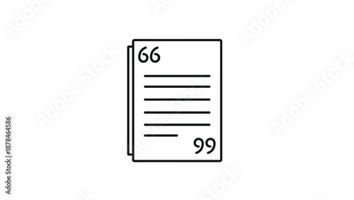 Simple line icon of a document with quotation marks, representing a quote, citation, testimonial, or reference.
