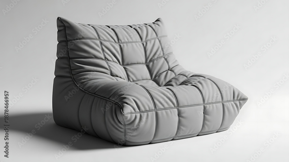 Fototapeta premium Modern gray tufted beanbag chair isolated on white background