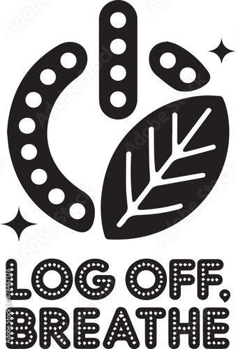 Log off breathe vector illustration depicting power switch combined with leaf symbolizing digital disconnection