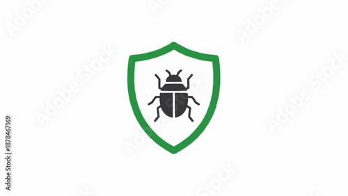 Black beetle on green shield logo.