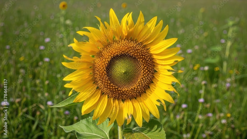 Obraz premium Golden sunflower blooms in a vibrant field of green and purple