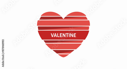 Vibrant red striped heart graphic with 'VALENTINE' text on a white background, symbolizing love and romance for holiday designs.