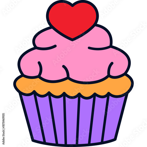Cupcake with Heart Topping Icon Illustration