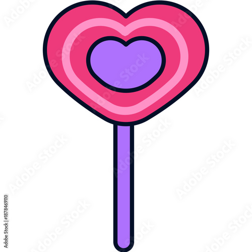 Heart Shaped Lollipop Icon Illustration