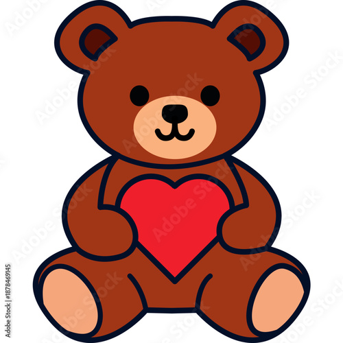 Cute Teddy Bear Holding Red Heart Illustration