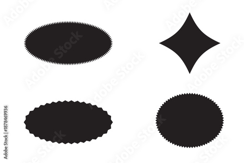 Set of yellow star burst shape tags for price. Circle sticker. Wavy edge promo badges. Blank sale stickers collection. Star vector icons.