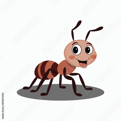 Smiling cartoon ant with big eyes and rosy cheeks vector illustration isolated on white background.