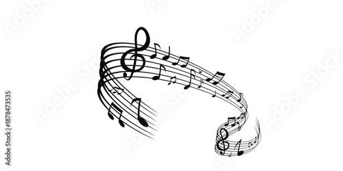 Musical note wave. Music notes melody on white background.vector sheet music round frame - musical notes melody 