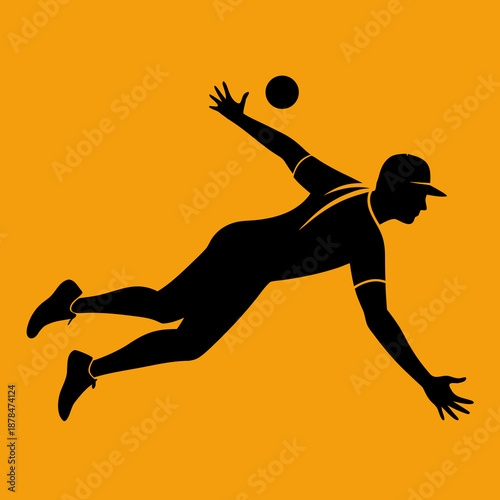 Cricket Fielder Diving Vector – Full Stretch Catch Silhouette Illustration