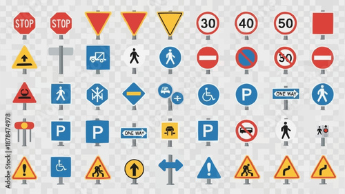 Collection of Road Traffic Signs and Symbols.