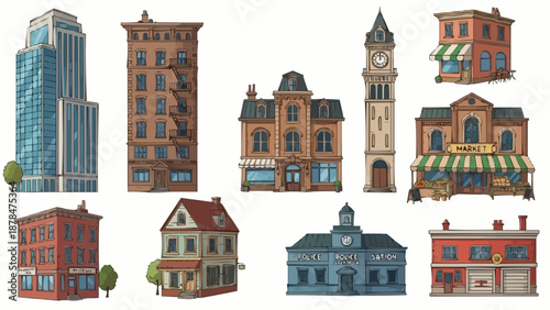 Collection of Diverse Architectural Building Styles.