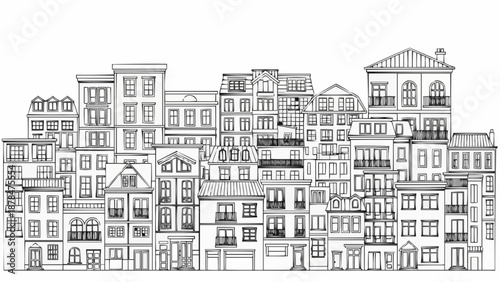 Detailed Architectural Sketch of a City Street Facade.