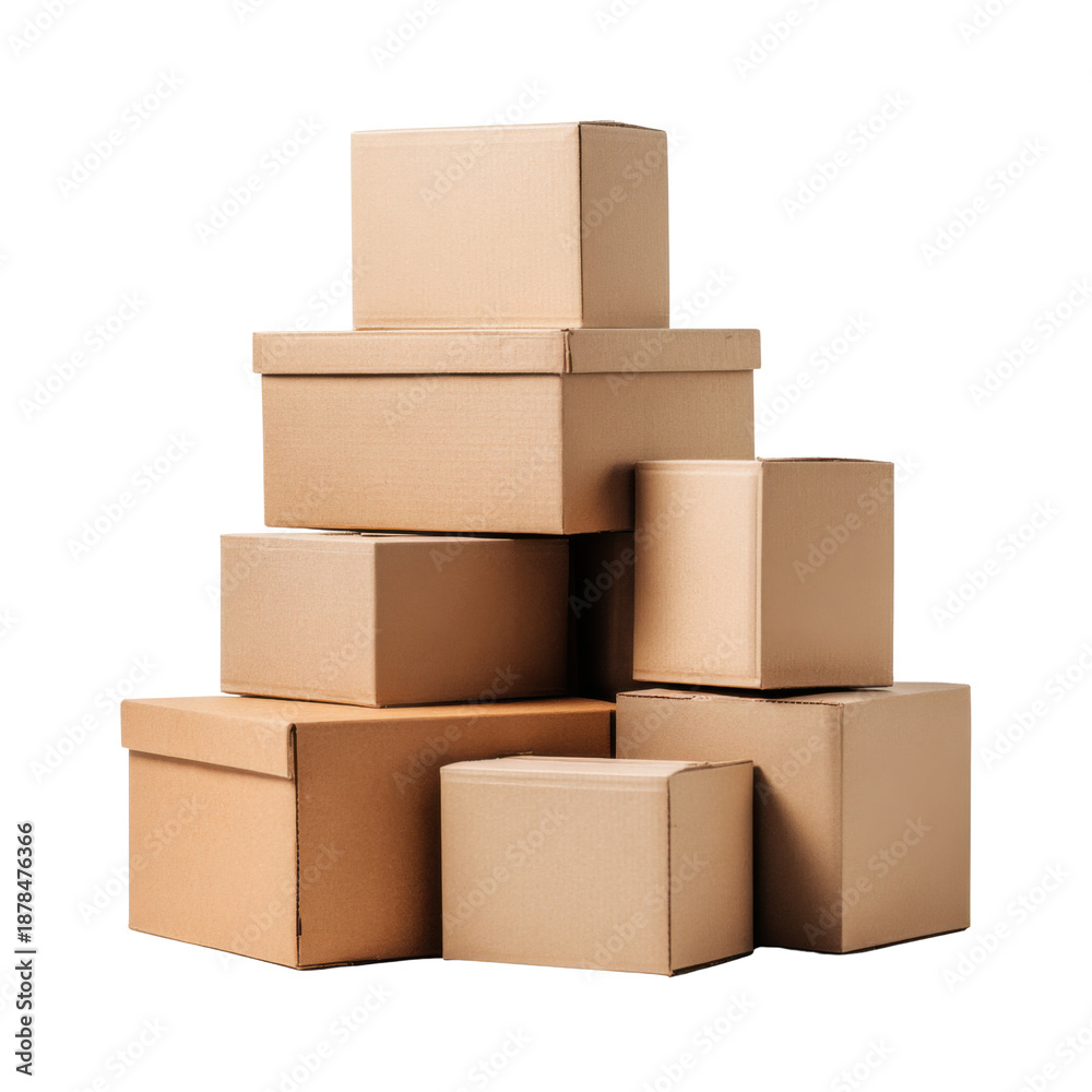 Obraz premium Cardboard Box Arrangement: A neat stack of various-sized cardboard boxes, demonstrating the essential elements of moving, packing, or storage