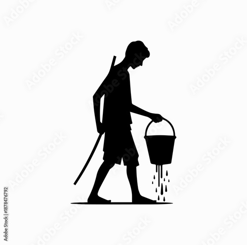 Traditional Daily Activity Silhouette – Person Fetching Water