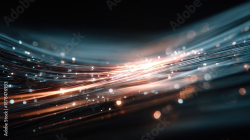 Abstract Streaks of Light with Bokeh Over Dark Background - Technology, Data Flow, and Energy Concept.