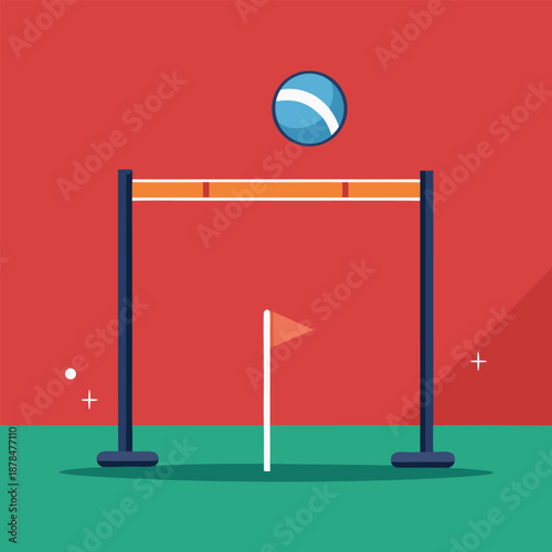 Abstract Track and Field High Jump Illustration with Red Background and Horizontal Bar