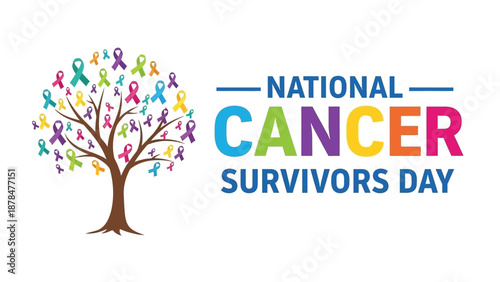 Symbolic Tree with Colorful Ribbons Representing Hope and Unity for Cancer Survivors Day Celebration and Awareness Event