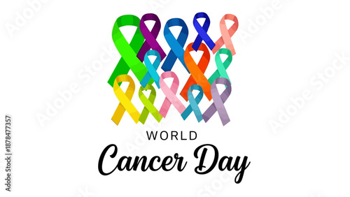 Vibrant awareness ribbons symbolizing global unity and support on World Cancer Day to inspire hope and solidarity for all battling cancer