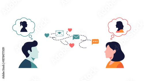 Long distance relationship and online dating concept illustration.