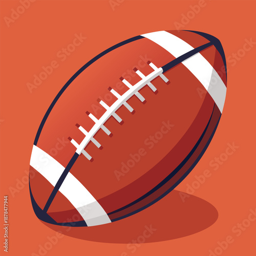 Classic Brown American Football Ball Illustration with White Laces and Stripes on a Vibrant Orange Background