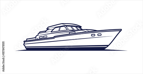 Vintage Motor Yacht Power Boat Vector Illustration for Luxury Ocean Travel Cruise Logo Design