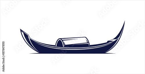 Classic Italian Venetian Gondola Boat Silhouette Vector Logo Design Icon