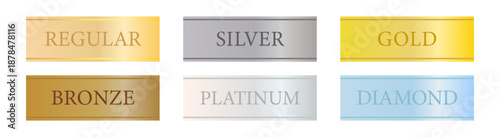 横長プレート型で構成されたレギュラーからダイヤモンドまでの会員ステータスラベルセット（英語表記）