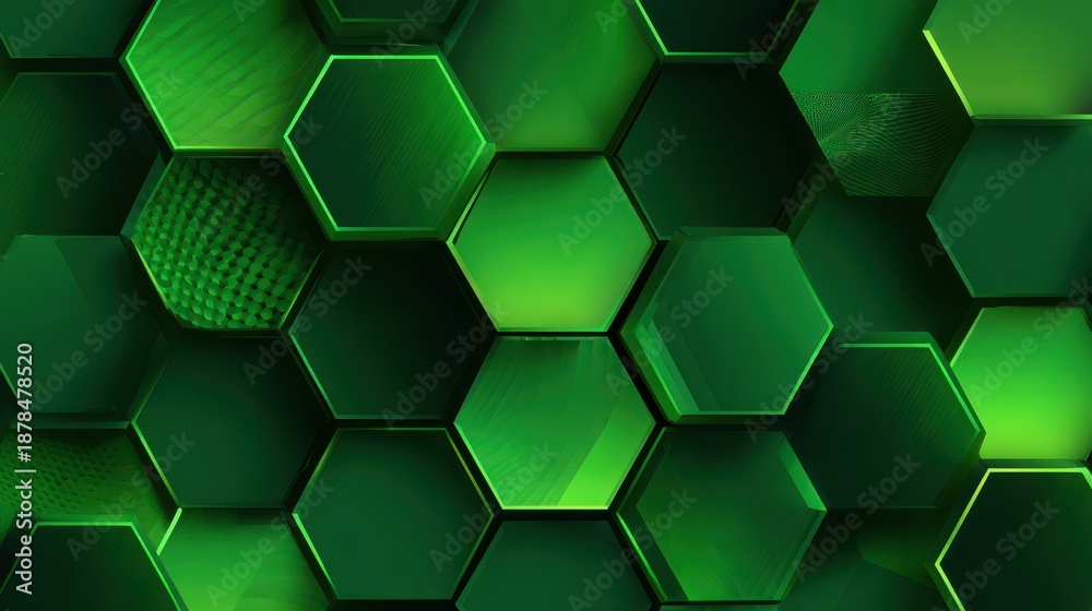 custom made wallpaper toronto digitalVibrant Green Hexagonal Grid Background with Luminous Edges and Textured 3D Geometric Abstract Design, Modern Technology Concept Backdrop.