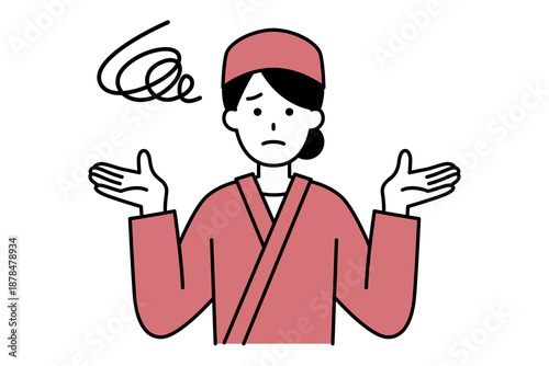 お手上げする和食屋の女性店員