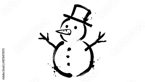 simple illustration of a snowman drawn in Japanese handwriting style vector outline illustration on white background