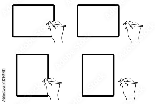タブレットとタッチペンを持つ手 セット