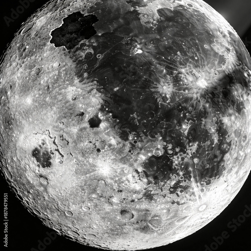 Lunar Landscape: Explore the intricate details of the Moon's surface, a celestial body with craters and textures, a symbol of space exploration and cosmic wonder.