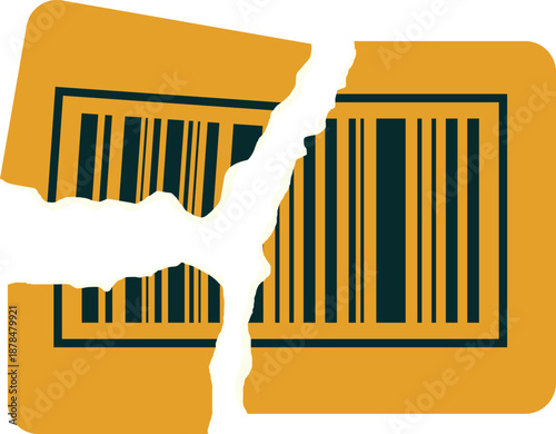 torn orange barcode stickers on white background