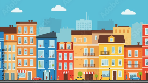 Colorful Cityscape Buildings Illustration.