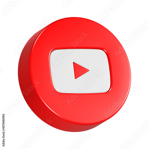 YouTube icon 3d render red circle button