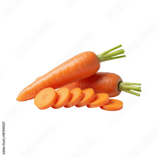 Fresh Carrot Whole and Slices Isolated on White Generative AI