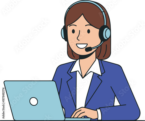 Customer Service Support Woman Help Desk Online Business Concept, Flat Cartoon Illustration Style