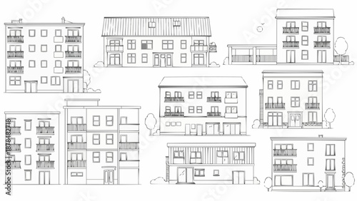Architectural Drawings of Apartment Buildings and Houses.